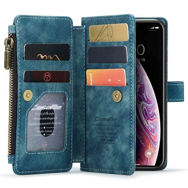 CASEME C30 Plånboksfodral för iPhone X/XS med rem, blå Konstläder