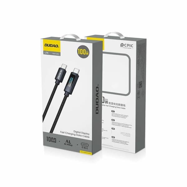 Dudao L7C USB-C - USB-C 100W Kabel med LED Display 1m - Svart Svart