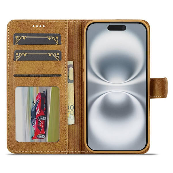 LC.IMEEKE iPhone 17 Plånboksfodral Calf Texture Konstläder - Gul