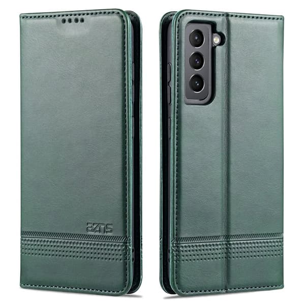 AZNS Samsung Galaxy S21 FE Plånboksfodral Konstläder - Grön