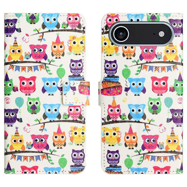 iPhone Air Konstläder Plånboksfodral Pattern Print - Ugglor klistermärke Vit