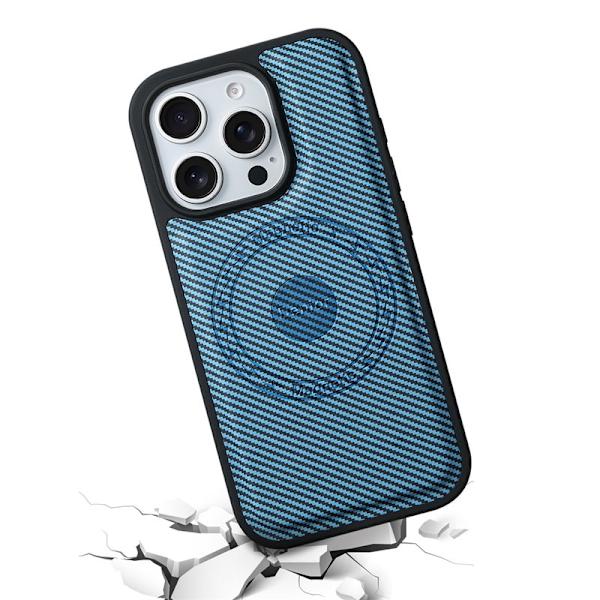 DENIOR Mobilskal till iPhone 16 Pro Max Äkta Läder Kolfiber Blå