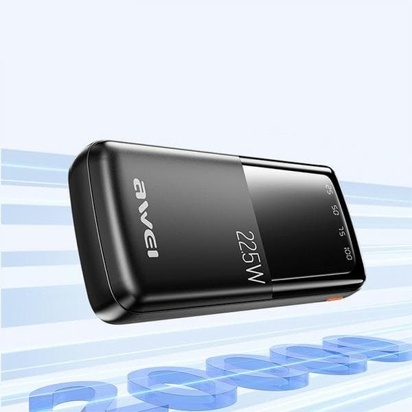 Awei Power Bank 20000mAh 22.5W Med Digital Skærm - Sort Black