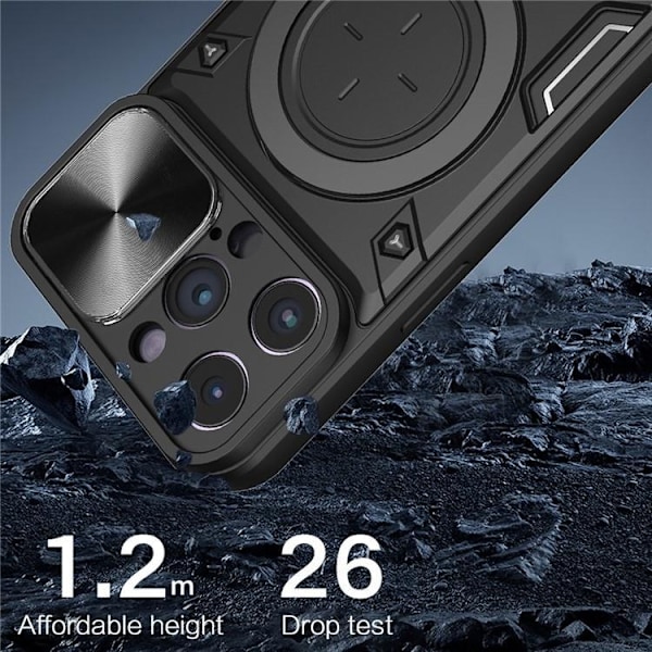 iPhone 15 Pro Mobilskal Magsafe Ringhållare Slide Kamera - Svart Svart