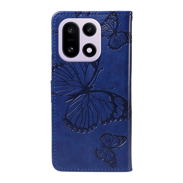 OnePlus 15 5G Konstläder Plånboksfodral Floral Butterfly Imprinted Blå