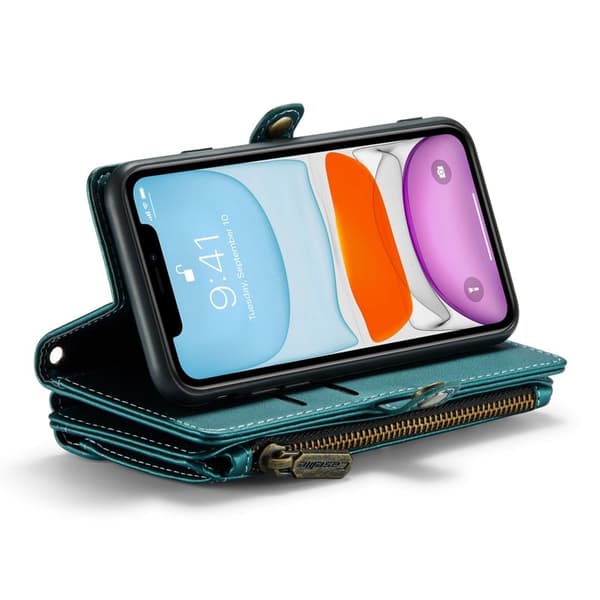 CASEME Plånboksfodral Konstläder för iPhone 11 med kortfack - Grön