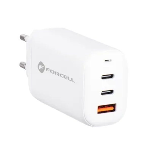 Forcell seinälaturi 2x USB-C/USB-A 65W - Valkoinen Vit