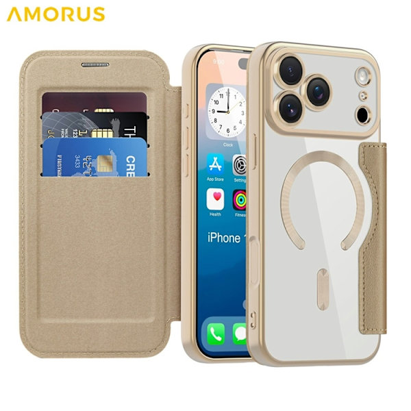 AMORUS iPhone 17 Pro Plånboksfodral MagSafe RFID-Skydd - Guld Guld