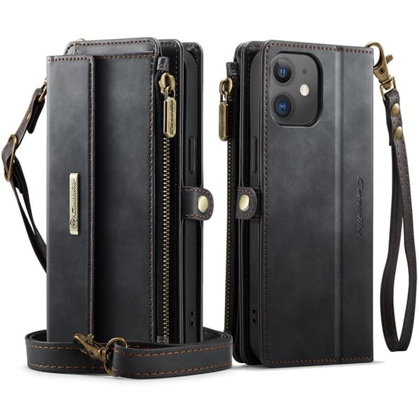CASEME Plånboksfodral för iPhone 12 mini Konstläder Svart