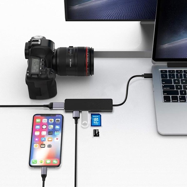 SiGN 5-i-1 USB-C-adapter HDMI 4K MicroSD, max 15W, 5V, 3A - Svart