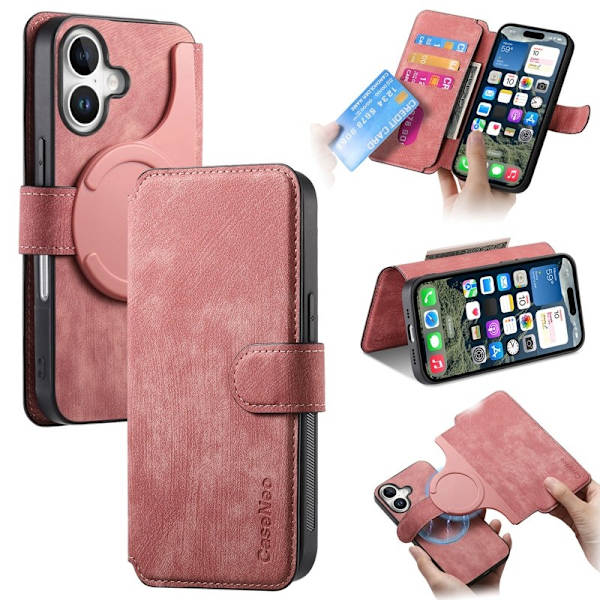 CASENEO iPhone 16 Plånboksfodral Konstläder - Rosa