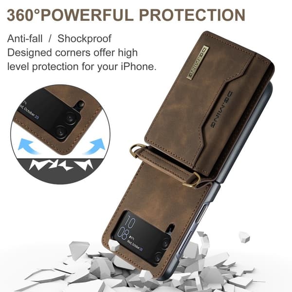 DG.MING Konstläder Plånboksfodral för Samsung Galaxy Z Flip3 5G - Brun