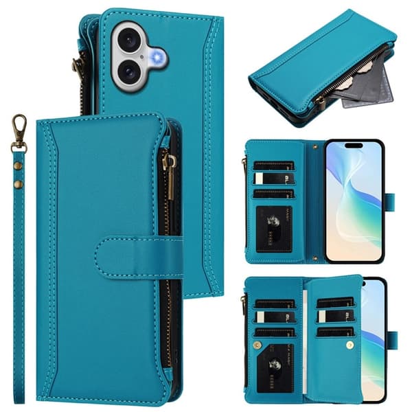 iPhone 17 Plånboksfodral Zipper Med Rem - Sjöblå Blå