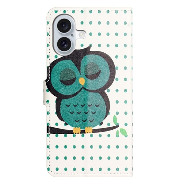 iPhone 17 Konstläder Plånboksfodral Pattern Print - Prickar Uggla Grön