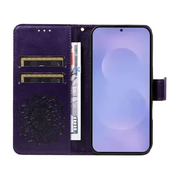 Samsung Galaxy S26 / S26 Pro Plånboksfodral Konstläder Solrostryck - Lila