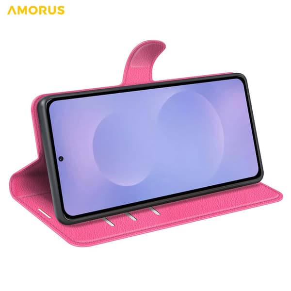 Amorus Plånboksfodral för Samsung Galaxy S26 Plus Konstläder Stöd - Rosa