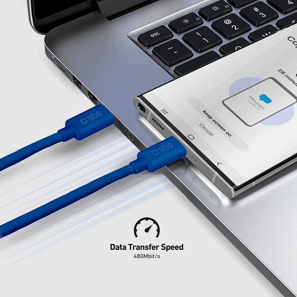 SBS USB-C til USB-C Kabel 1.5m 60W Flettet - Blå Blå