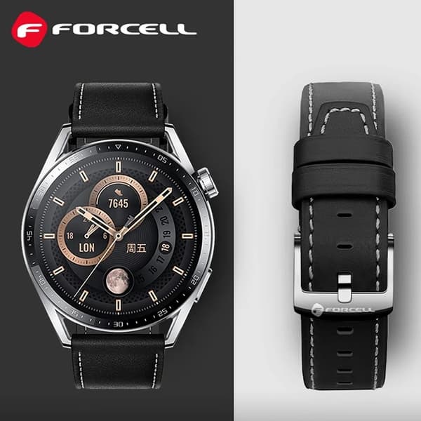 Forcell Galaxy Watch 22mm Armbånd Øko Læder - Sort Svart