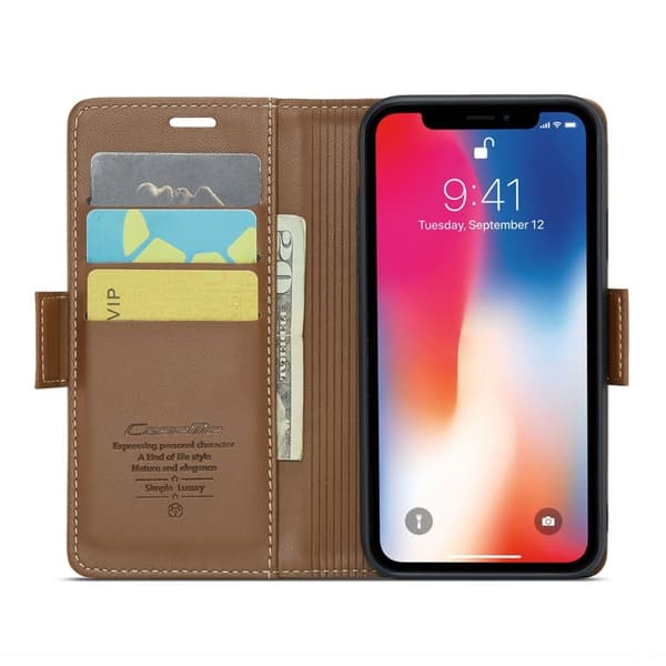 CASEME iPhone XS Max Plånboksfodral Konstläder RFID-Skydd 3 Kortfack Brun