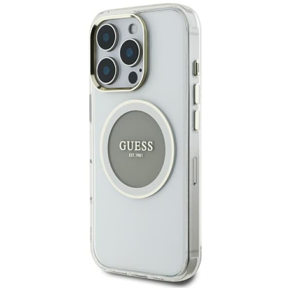 Guess Mobilskal till iPhone 16 Pro MagSafe Metal Circle Logo - Grå Grå