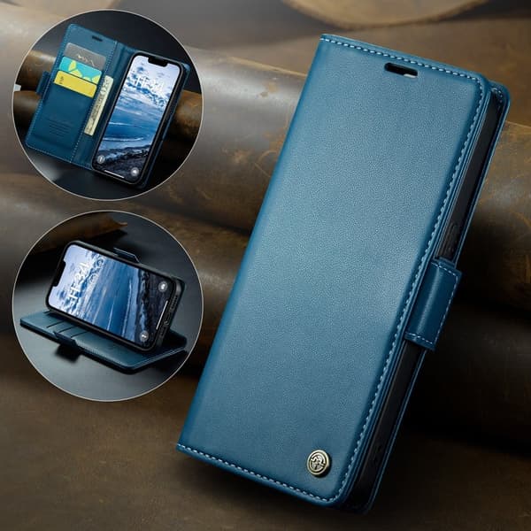 CASEME iPhone 16e Plånboksfodral Konstläder RFID-Skydd Blå