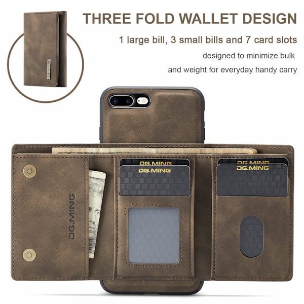 DG.MING M1 Kickstand Plånboksfodral Konstläder för iPhone 7/8 Plus - Brun