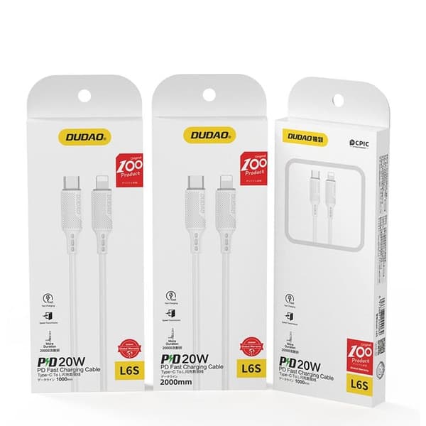 Dudao USB Type-C - Lightning Kabel 1M 20W PD L6S - Hvid Vit