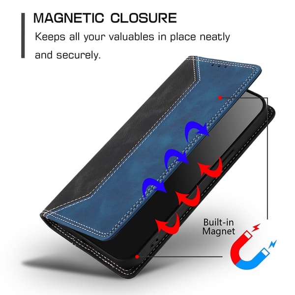 OnePlus 15 Konstläder Plånboksfodral Färg Splicing RFID-Skydd Svart/Mörkblå