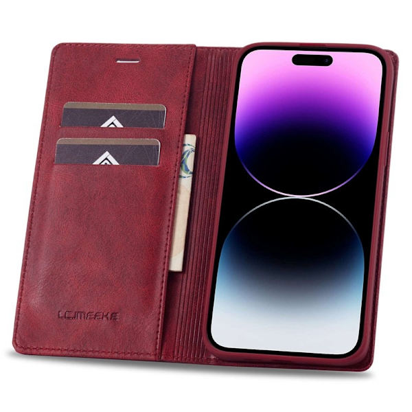 LC.IMEEKE iPhone 14 Pro Max Plånboksfodral Konstläder - Röd