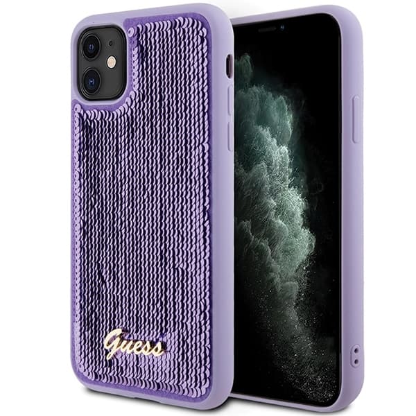 Guess telefontaske til iPhone 11/Xr MagSafe Sequin Script Metal - Lilla