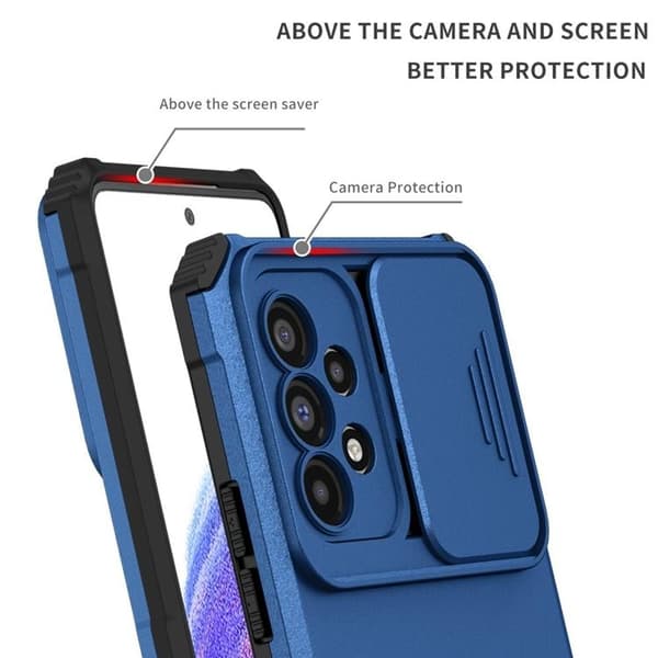 Galaxy A12 4G Skal Kickstand Kameraskydd Slide - Blå Blå