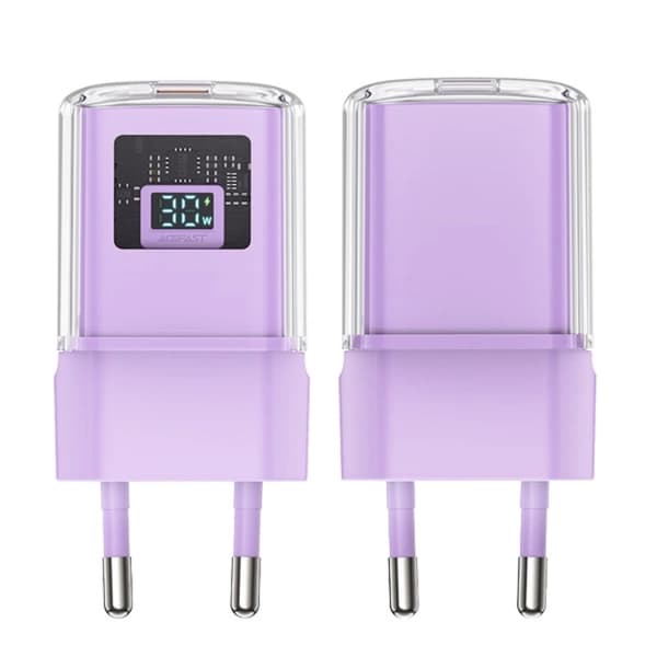 Acefast USB-C 30W vægadapter med display - Lilla Lila