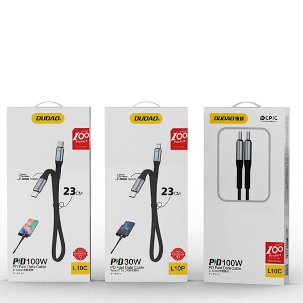 Dudao USB-C til Lightning kabel PD 20W 0.23m - Sort Black