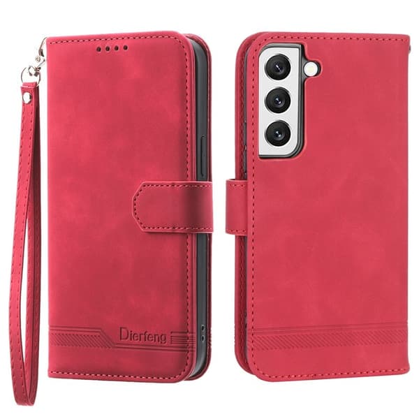 DIERFENG DF-03 Plånboksfodral för Samsung Galaxy S22 5G - Konstläder - Röd