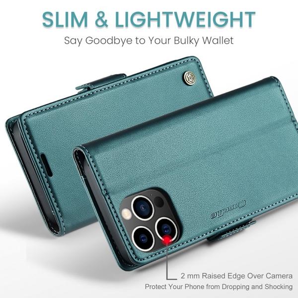 CASEME iPhone 14 Pro Max Plånboksfodral Konstläder RFID-Skydd Grön