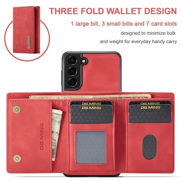 DG.MING M1 Wallet Mobilskal för Samsung Galaxy S21 FE - Röd