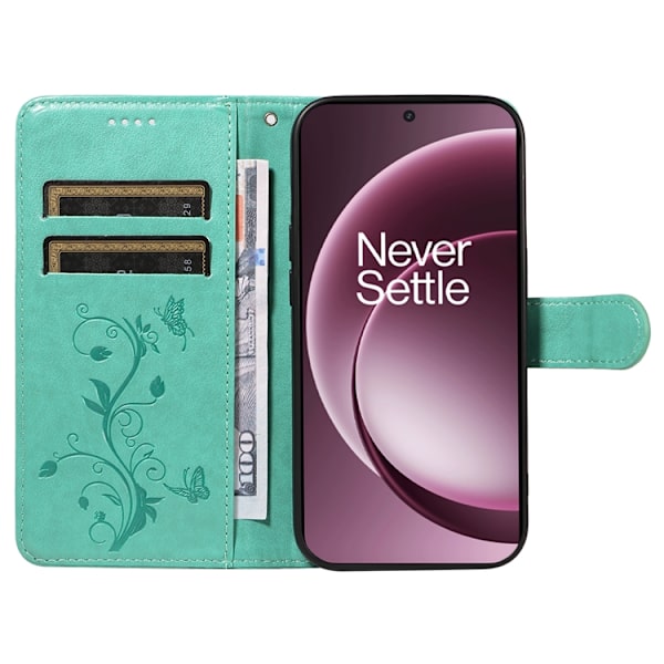OnePlus 15 5G Plånboksfodral Flower Pattern Konstläder Grön