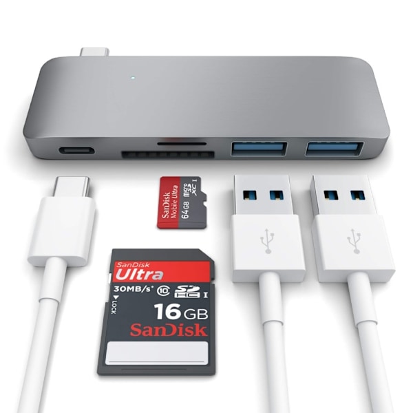 Satechi USB-C Pass Through USB Hub – 3-i-1 hub - Grå grå