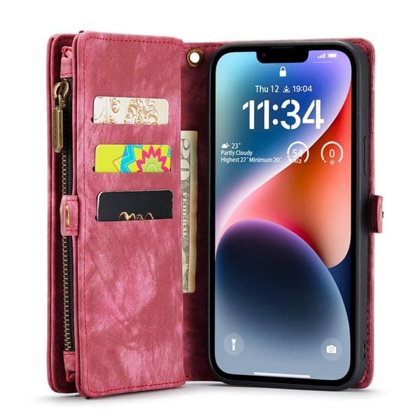 CASEME 008 Series iPhone 13 mini Konstläder Plånboksfodral Röd 2 i 1 Wallet