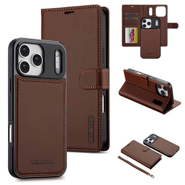 LC.IMEEKE L2 Series iPhone 17 Pro Plånboksfodral Konstläder - Brun