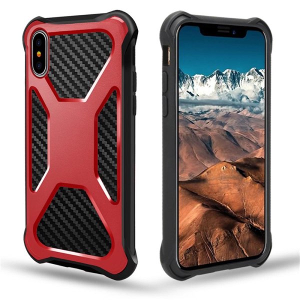 Carbon Fiber Texture 2-in-1 mobilskal med bältesfodral iPhone XS Röd