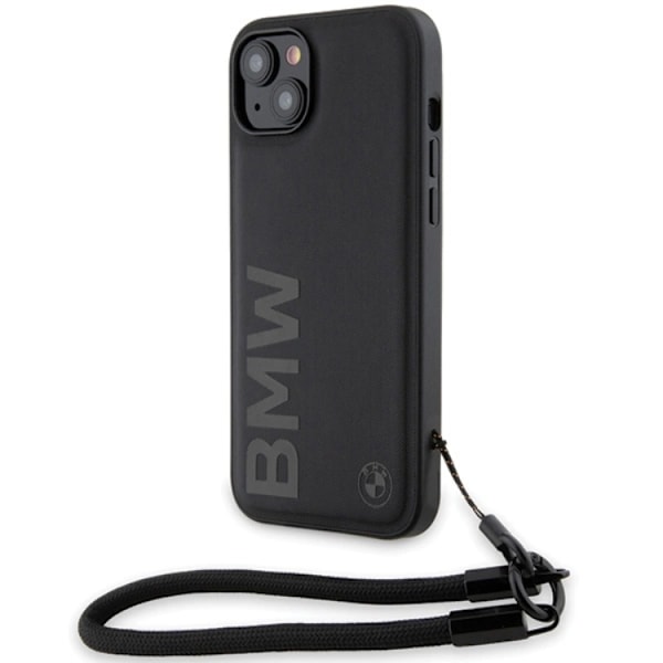 BMW iPhone 15/14 Plus Mobilskal Signature Läder Wordmark Cord Svart
