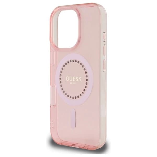 Guess telefontaske til iPhone 16 Pro MagSafe IML Rhinestone - Lyserød Rosa