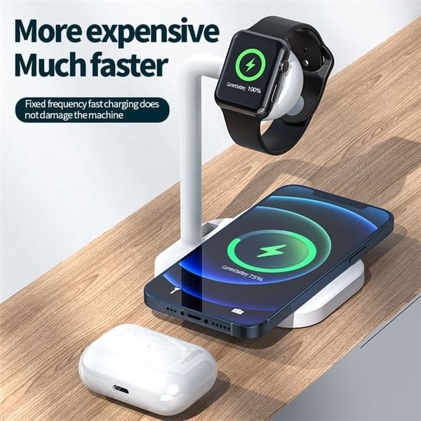 2in1 MagSafe Trådlös Laddare iPhone Apple Watch - Vit Vit