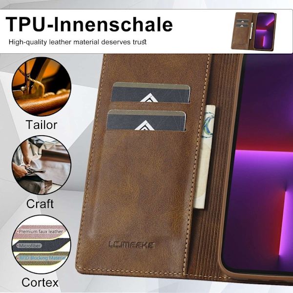 LC.IMEEKE iPhone 13 Pro Plånboksfodral Flip Konstläder - Brun