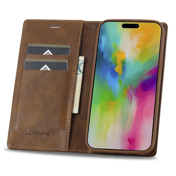 LC.IMEEKE iPhone 16 Pro Max Plånboksfodral Konstläder - Brun