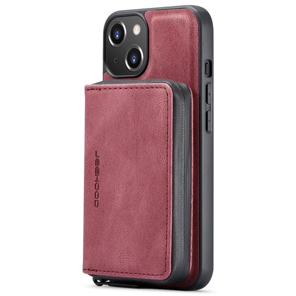 JEEHOOD ZippeRöd Plånboksfodral iPhone 14 Röd Konstläder TPU