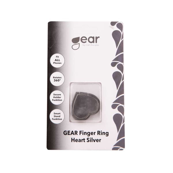 GEAR MobilRing Hjerte Matt Roterende Fingerholder med Stativfunktion Silver
