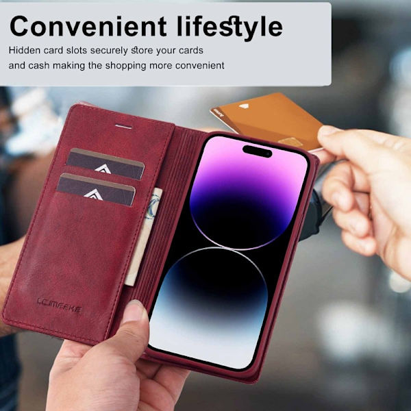LC.IMEEKE iPhone 15 Pro Max Plånboksfodral i Konstläder - Röd