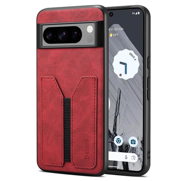 DENIOR Google Pixel 8 Pro Fodral KonstLäder med Kortfack - Röd